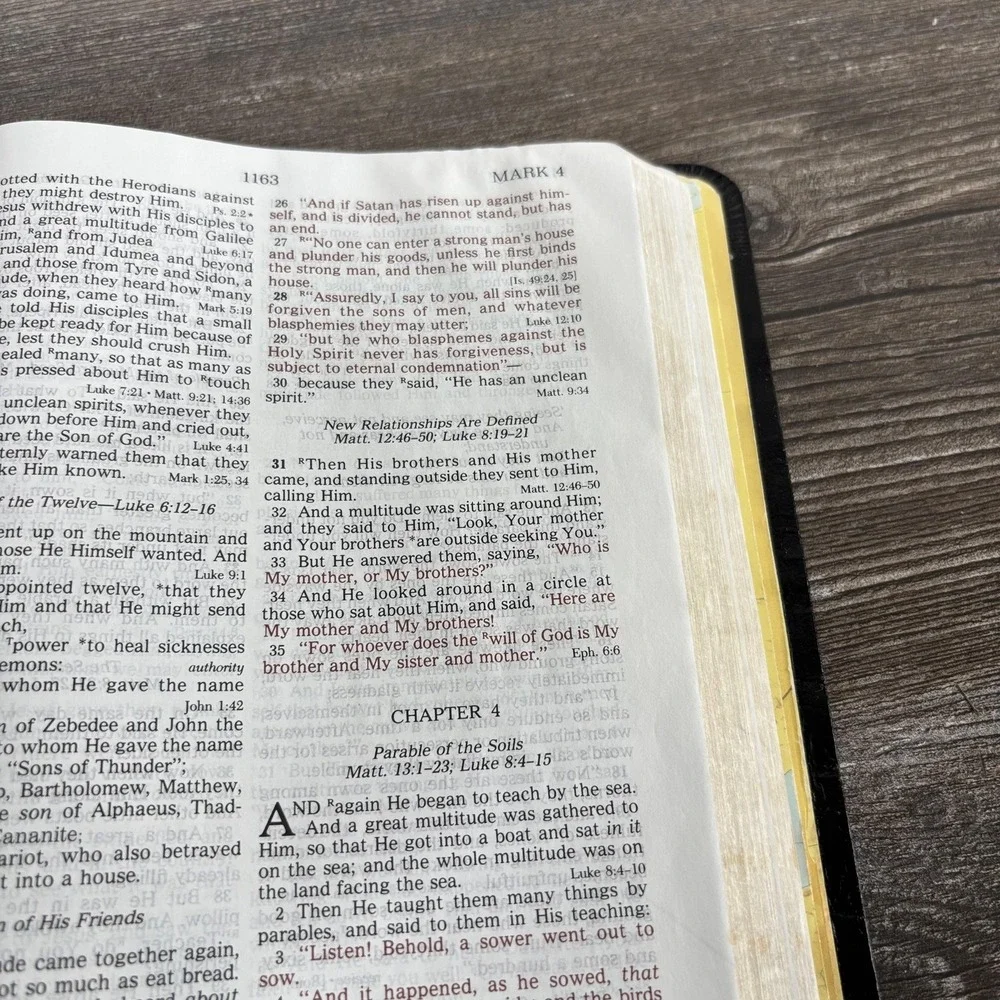 Holy Bible NKJV New Open Bible Study Large Print Black Bonded Leather Nelson